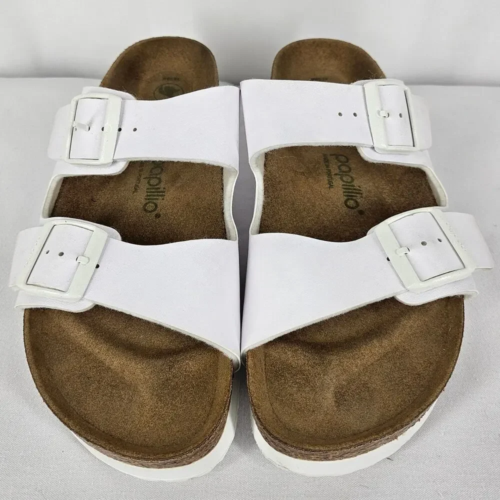 PAPILLIO BY BIRKENSTOCK UNISEX VEGAN WHITE BUCKLE SANDALS – SIZE 41 / L10 M8